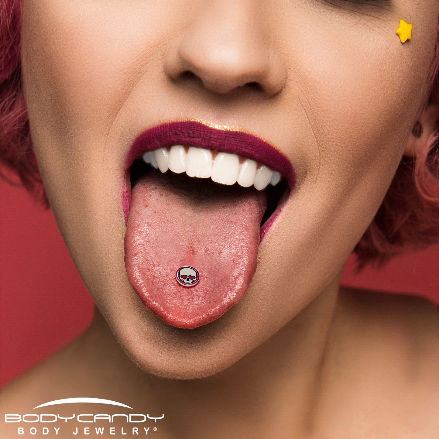 Valentine Heart Skull Barbell Tongue Ring