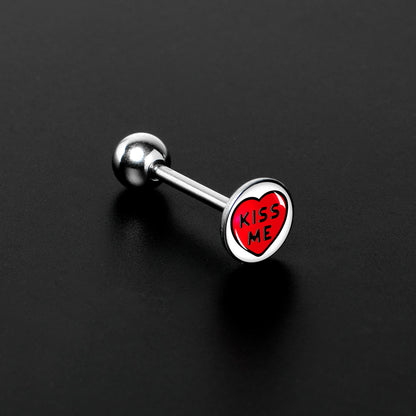 Kiss Me Candy Heart Barbell Tongue Ring by Onyx O