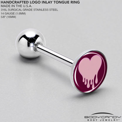 Pinkish Melting Heart Barbell Tongue Ring by Onyx O
