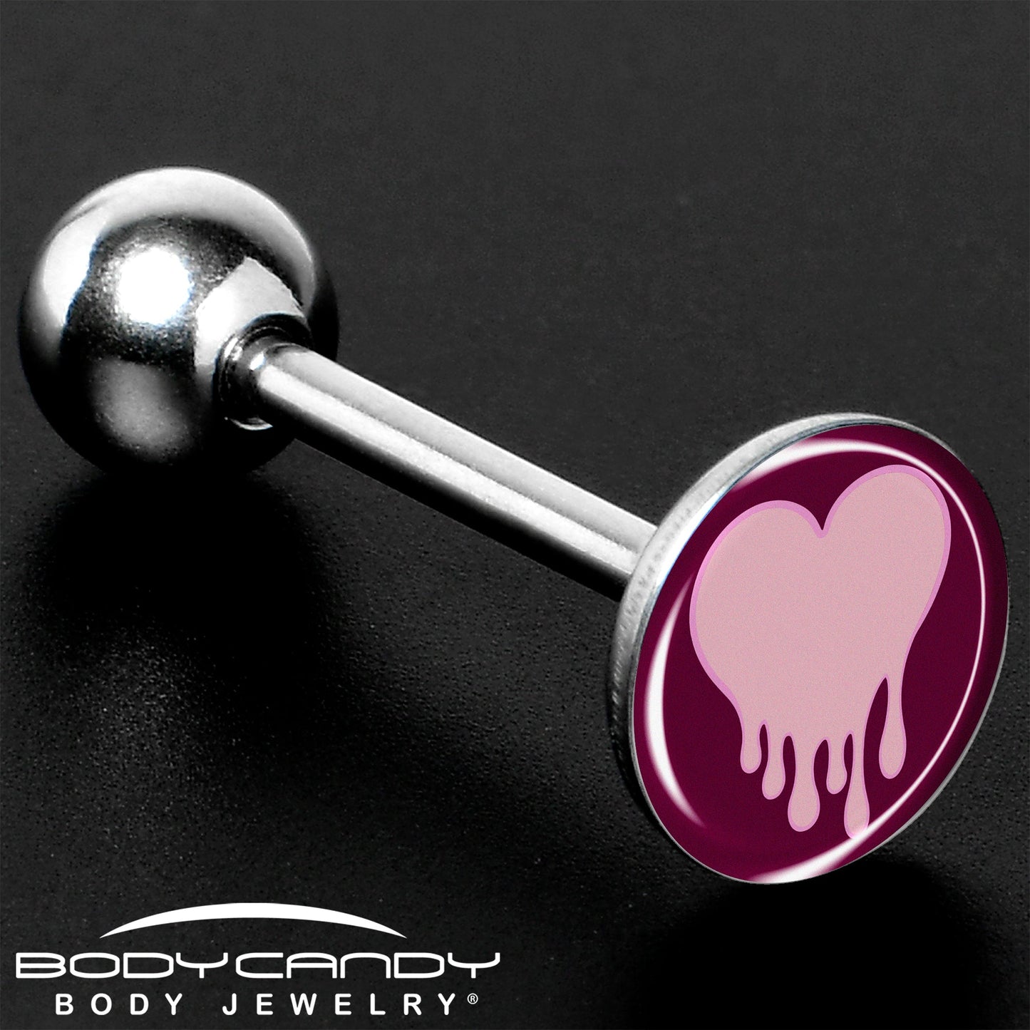 Pinkish Melting Heart Barbell Tongue Ring by Onyx O