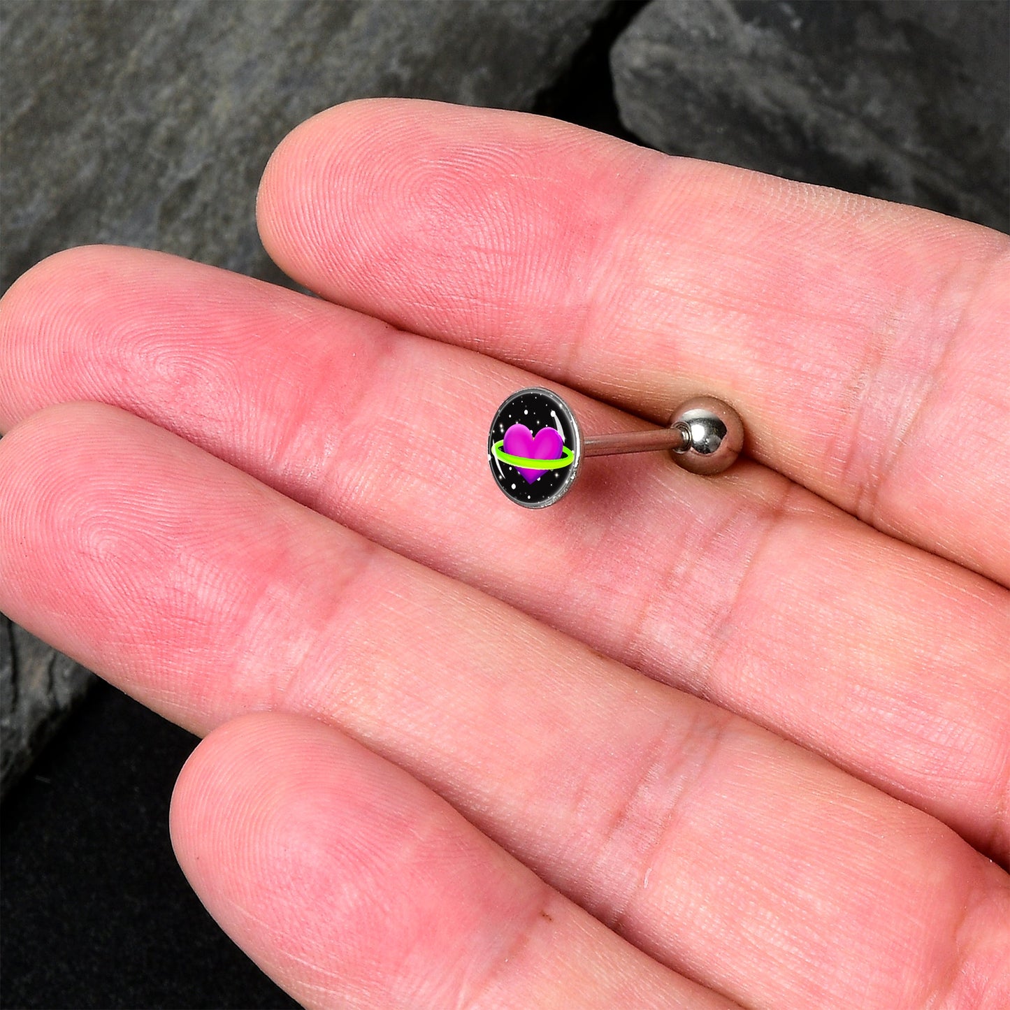 Heart Planet Barbell Tongue Ring by Onyx O