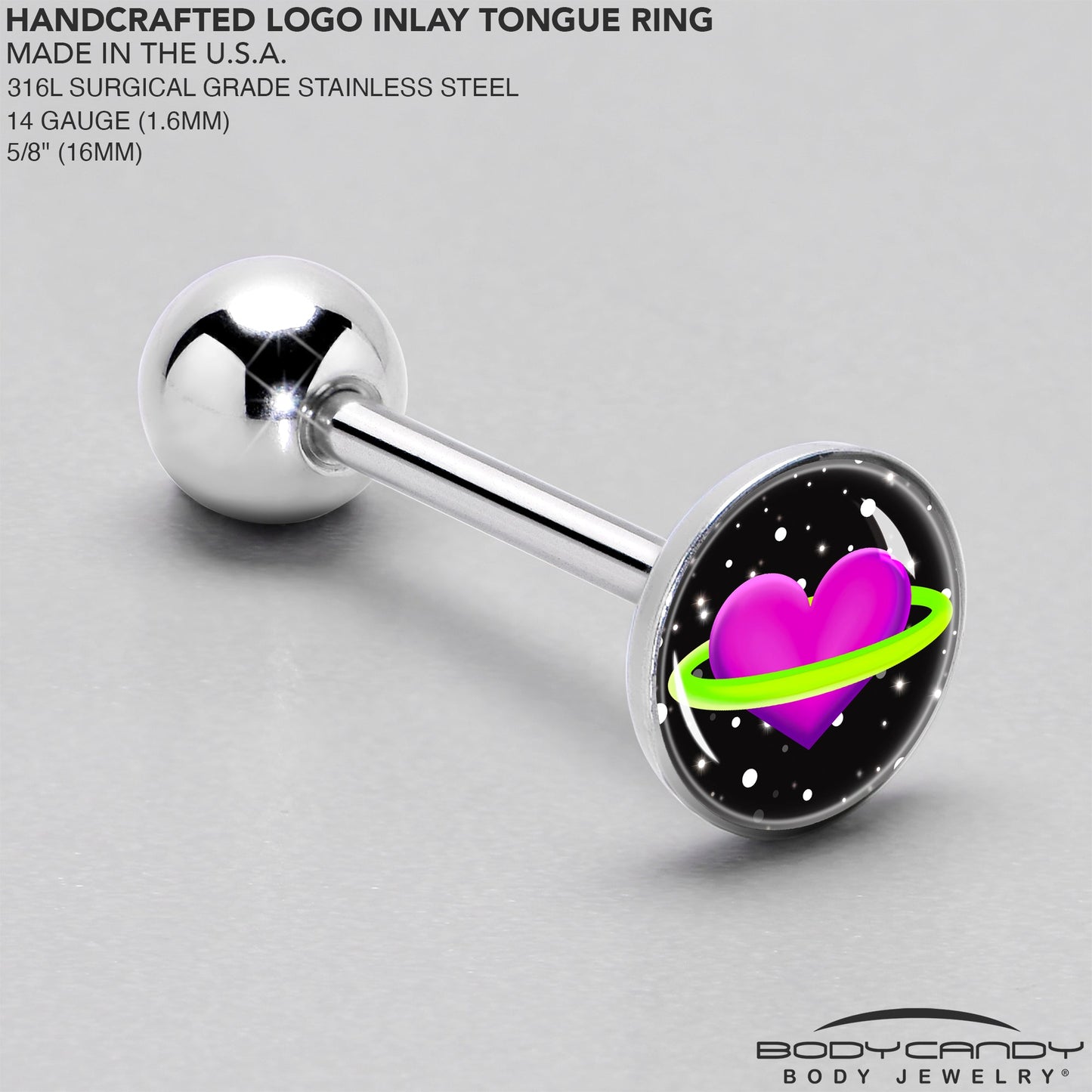 Heart Planet Barbell Tongue Ring by Onyx O