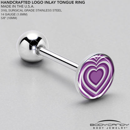 Purple Retro Heart Barbell Tongue Ring by Onyx O