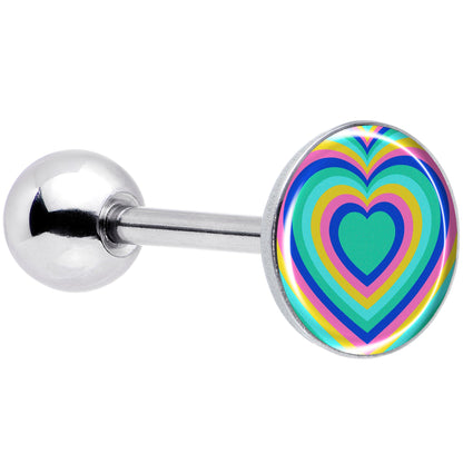 Rainbow Retro Heart Barbell Tongue Ring by Onyx O