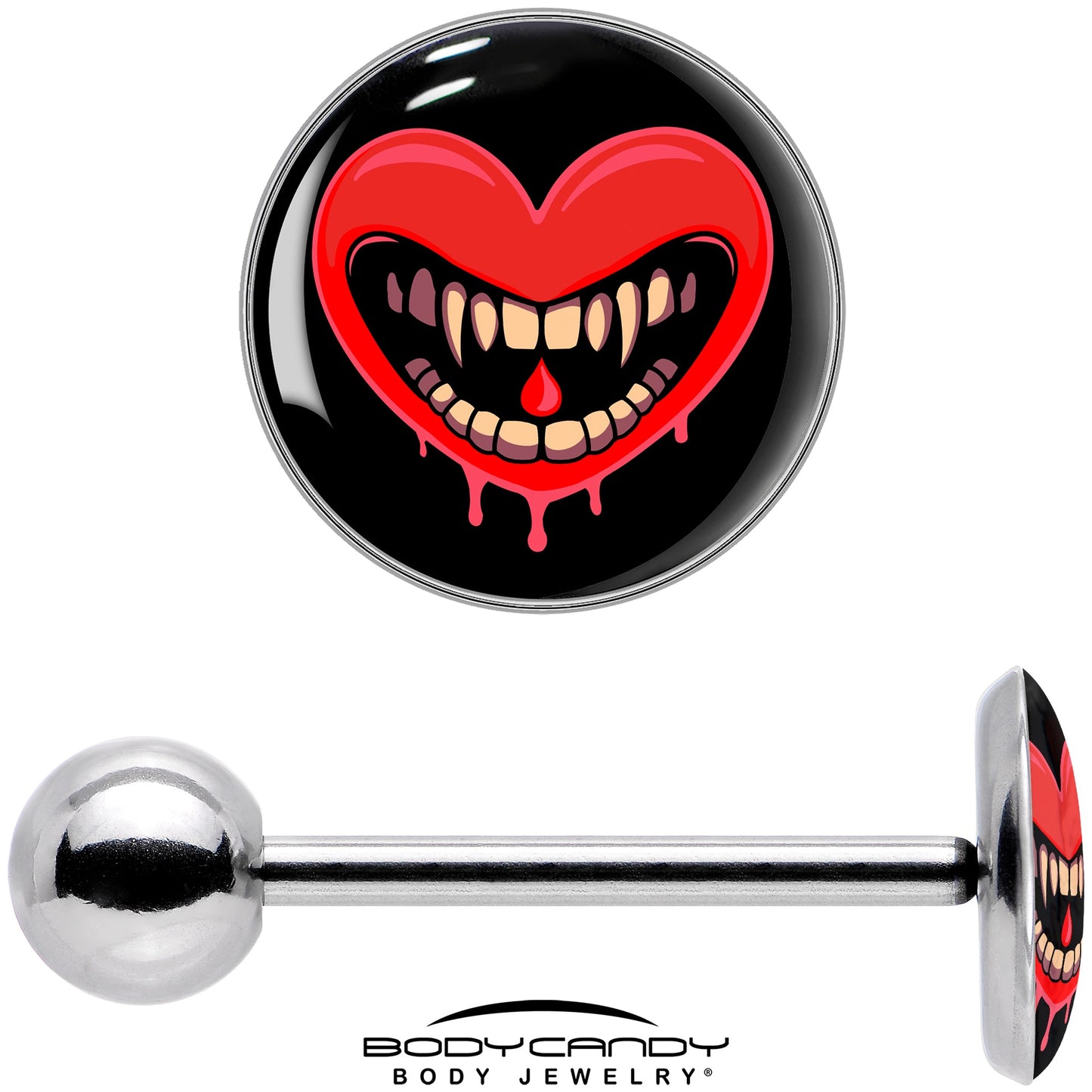 Valentine Heart Vampire Barbell Tongue Ring