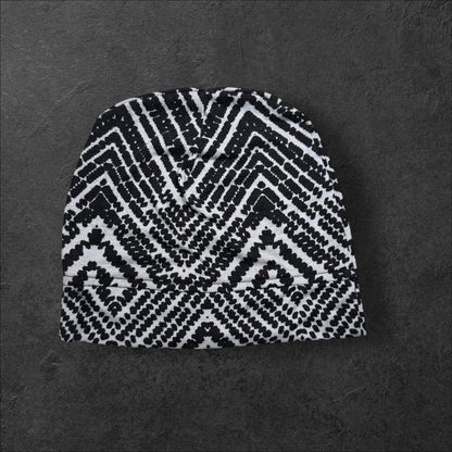 Black Geometric Lightweight Slouch Beanie – Upcycled Everyday Hat