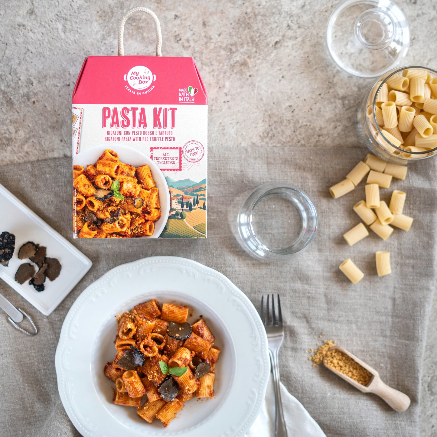 My Cooking Box, Rigatoni with Red Pesto & Truffles