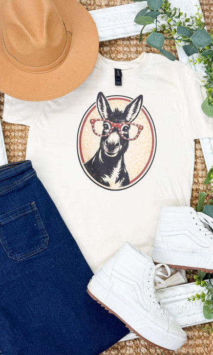 Donkey with Rhinestone Specs Graphic Edgy Shirt