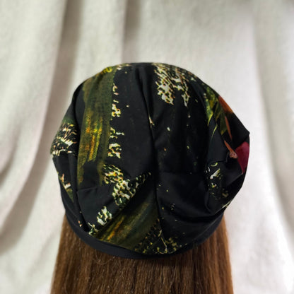 Midnight Bloom Lightweight Slouch Beanie – Upcycled Everyday Hat