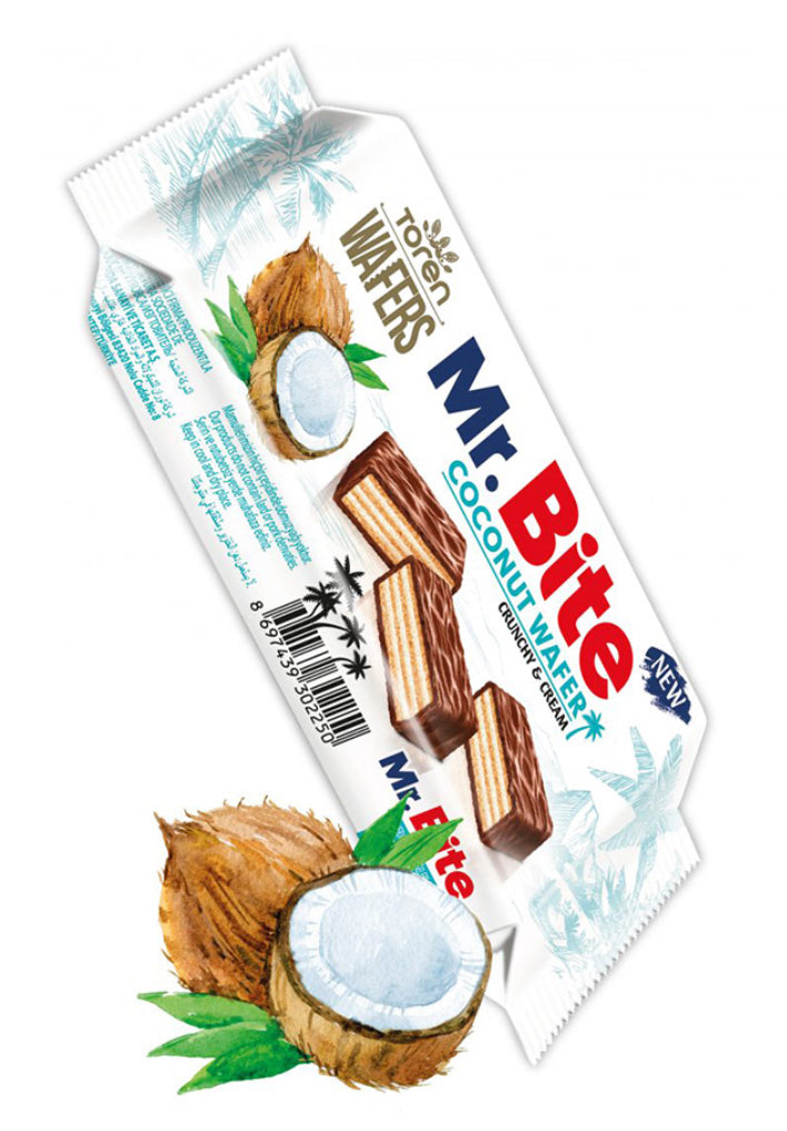 Mr. Bite milk chocolate coated wafer with coconut cream 38g 24pk