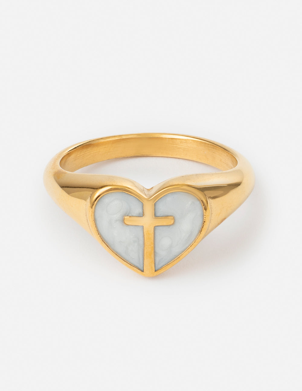 Enamel Heart Cross Ring