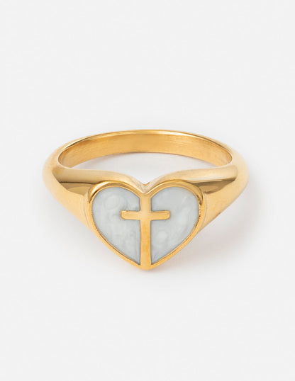 Enamel Heart Cross Ring