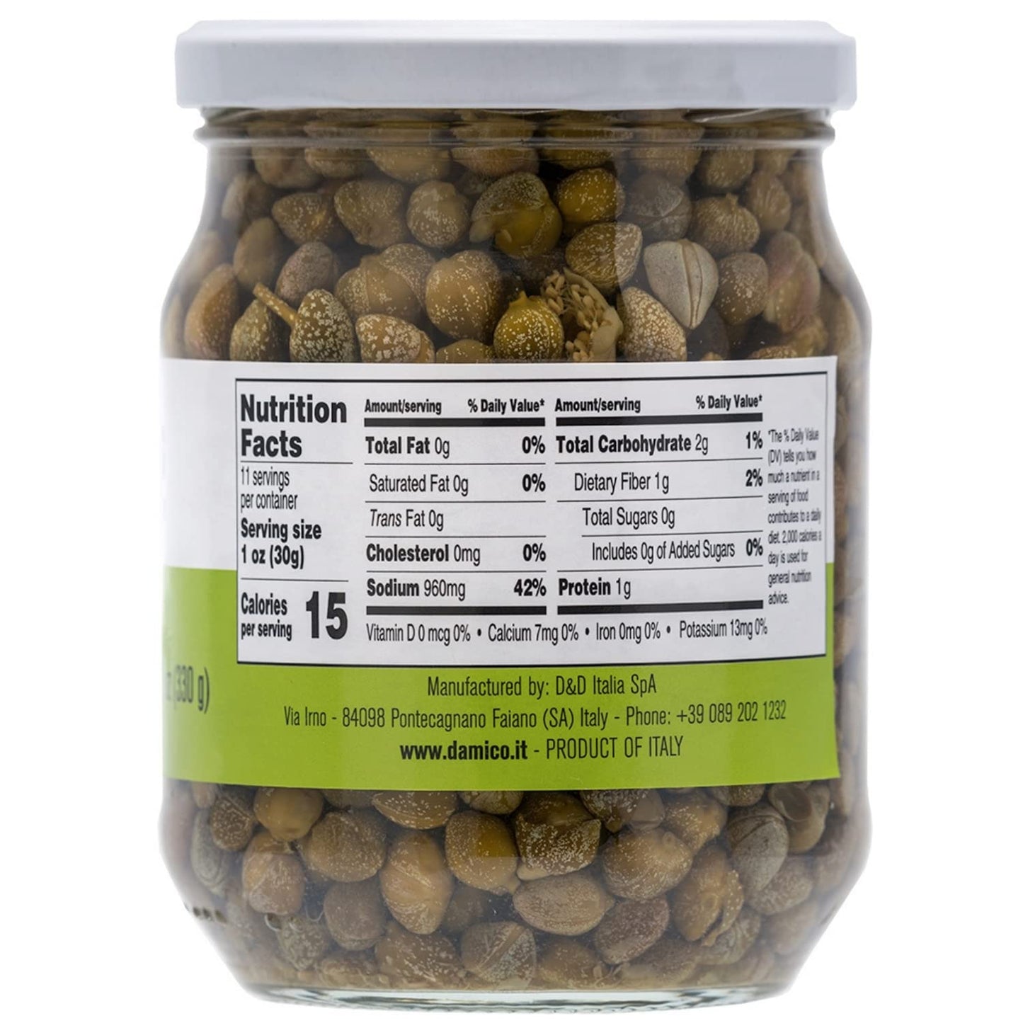Fratelli D'Amico, Capers in Vinegar, Pickles no 9, 19.5oz, (580g)