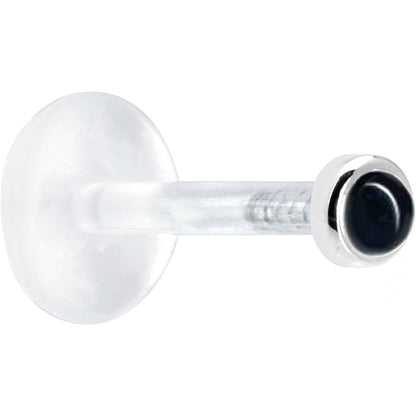 16G 5/16 Solid 14K White Gold 2mm Genuine Onyx Bioplast Tragus Earring Stud