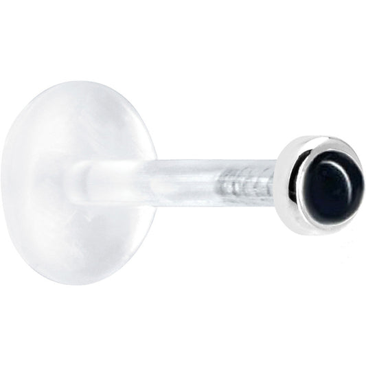 16G 5/16 Solid 14K White Gold 2mm Genuine Onyx Bioplast Tragus Earring Stud