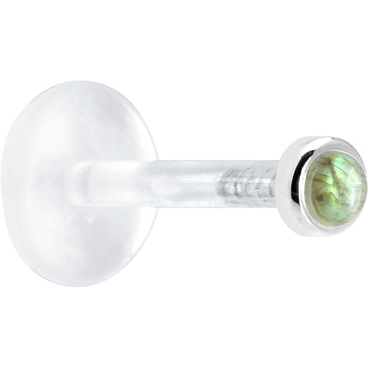 16G 5/16 Solid 14K White Gold 2mm Genuine Labradorite Bioplast Tragus Earring Stud