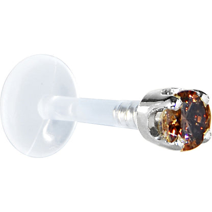 16G 5/16 Solid 14K White Gold 3mm Brown Cubic Zirconia Bioplast Tragus Earring Stud