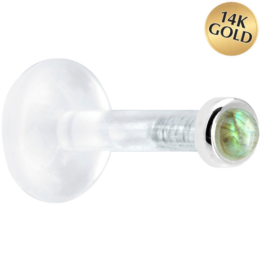 Solid 14K White Gold 2mm Genuine Labradorite Bioplast Push in Monroe