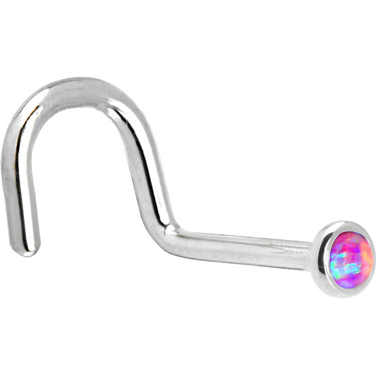 Solid 14K White Gold 2mm Fuchsia Synthetic Opal Nose Ring