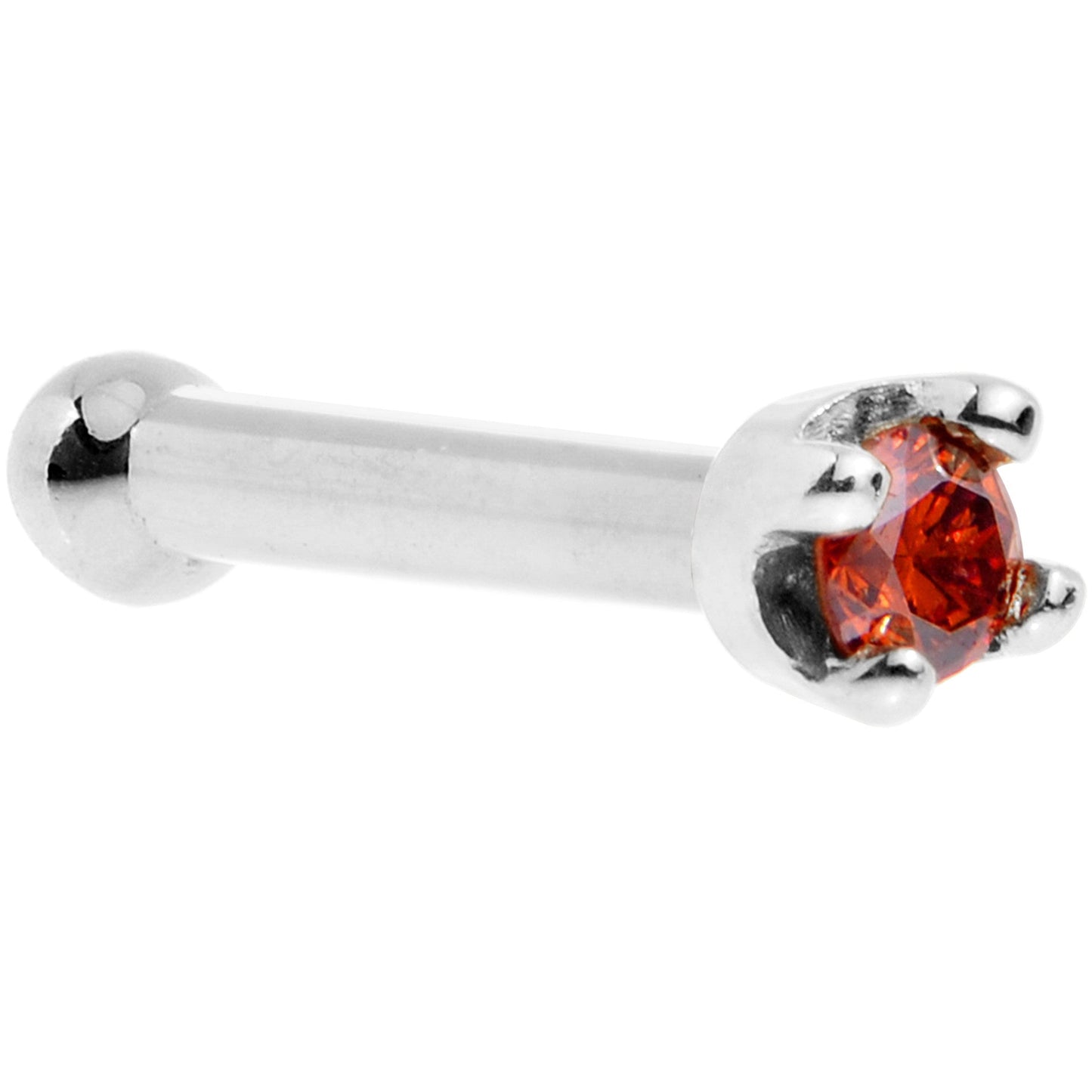 Solid 14K White Gold 1.5mm Genuine Red Diamond Nose Ring