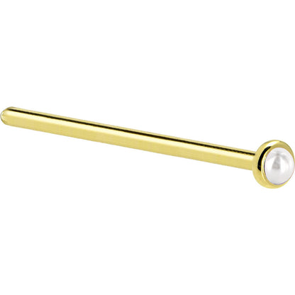 Solid 14K Yellow Gold 2mm Cultured Pearl Nose Ring