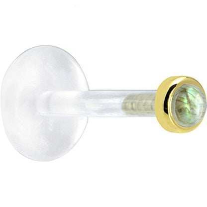 16G 1/4 Solid 14K Yellow Gold 2mm Genuine Labradorite Bioplast Tragus Earring Stud