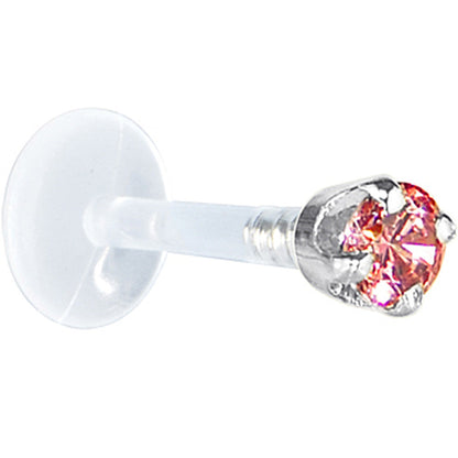 16G 1/4 Solid 14K White Gold 3mm Salmon Cubic Zirconia Bioplast Tragus Earring Stud