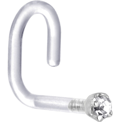 18G 1/4 White Gold 1.5mm Genuine Diamond Bioplast Nose Ring