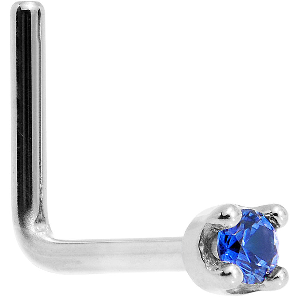 Solid 18K White Gold 1.5mm Genuine Blue Sapphire Nose Ring