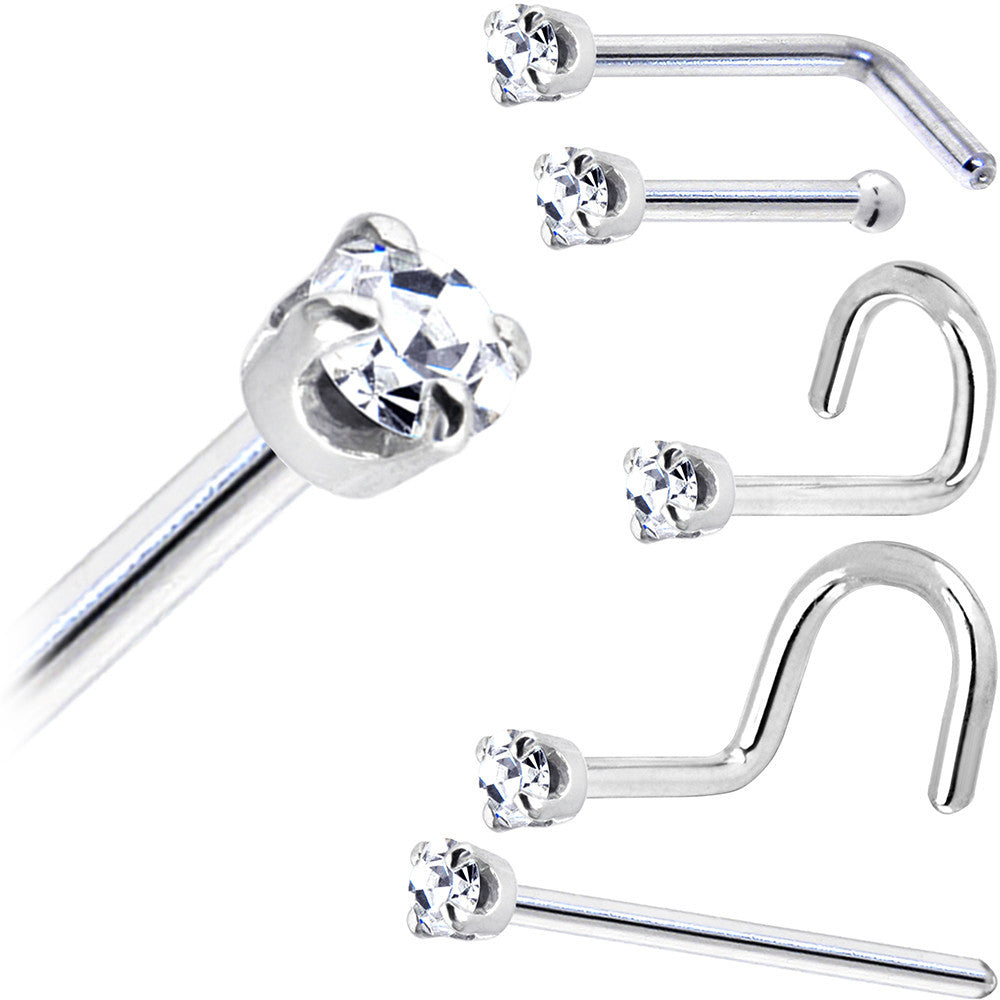 Solid 18K White Gold 1.5mm Genuine Diamond Nose Ring