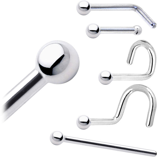 Solid 14K White Gold 1.5mm Ball Nose Ring
