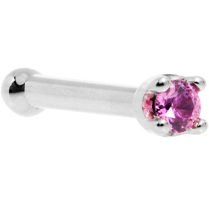 Solid 14K White Gold 1.5mm Genuine Pink Sapphire Nose Ring