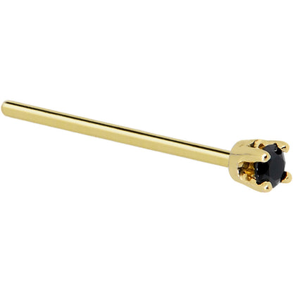 Solid 14K Yellow Gold 2mm Black Cubic Zirconia Nose Ring