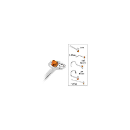 14k White Gold Orange 1.5mm CZ Marquise Nose Ring