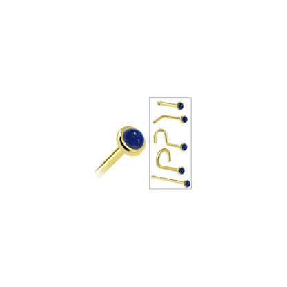Solid 14K Yellow Gold 2mm Lapis Lazuli Straight Nose Ring