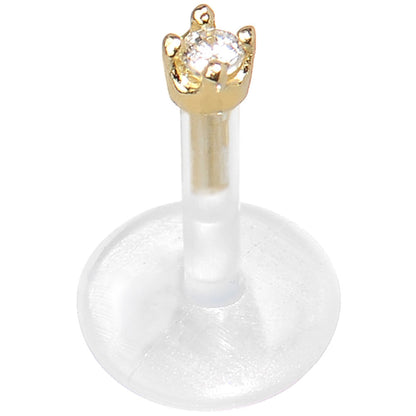 16G 1/4 Solid 14K Yellow Gold 1.5mm CZ Bioplast Push in Cartilage Earring