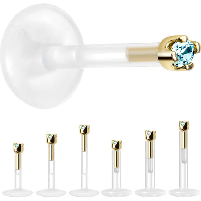 Solid 14K Yellow Gold March 1.5mm CZ Bioplast Push in Labret Monroe
