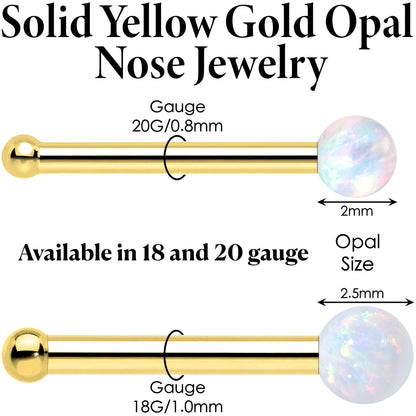 14k Yellow Gold 2.5mm Synthetic Opal Ball Nose Ring