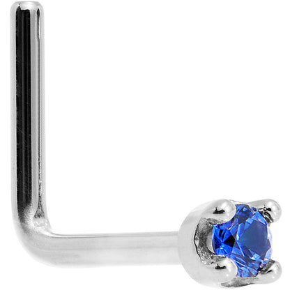Solid 14K White Gold 1.5mm Genuine Blue Sapphire Nose Stud Ring