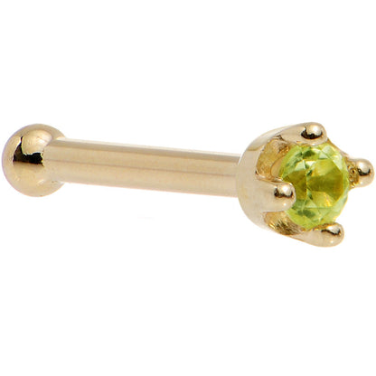 Solid 14K Yellow Gold 1.5mm Genuine Peridot Nose Ring