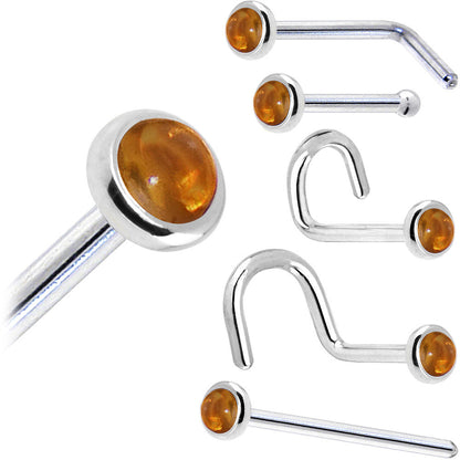 Solid 14K White Gold 2mm Genuine Citrine Saffron Nose Ring