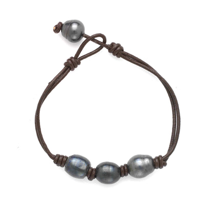 Triple Freshwater Baroque Black Pearl Bracelet