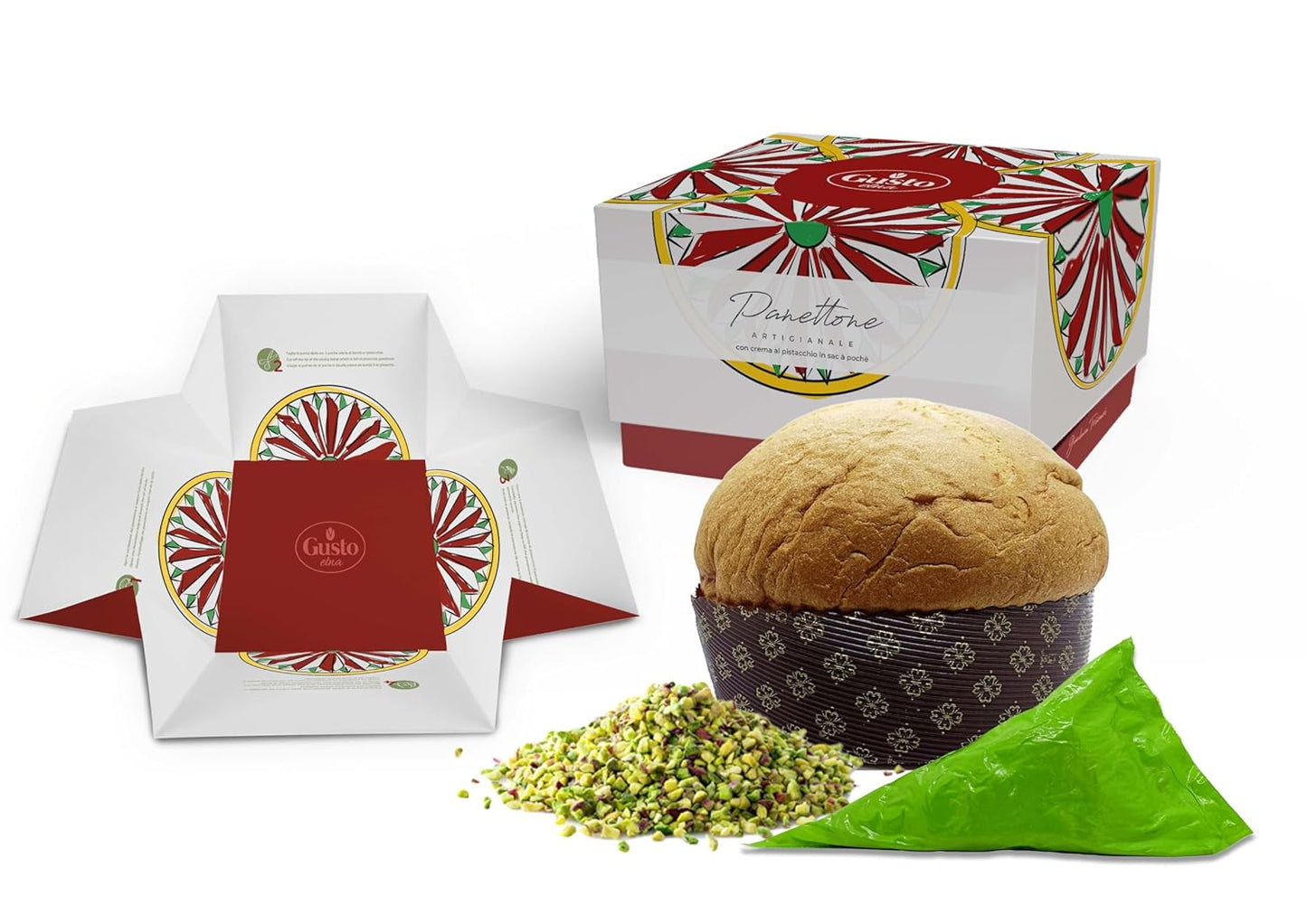 Gusto Etna, Italian Panettone with Pistachio Cream and pistachio chopped