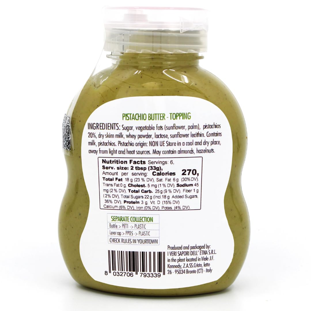 Gusto Etna Pistachio Butter Squeeze Bottle 200g (7.05 oz) – 20% Pistachios, Italian Pistachio Cream Spread for Desserts & Viral Dubai Strawberry Cup
