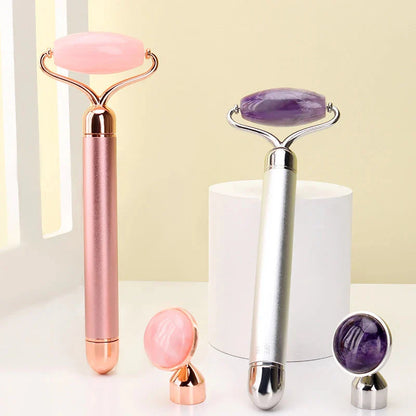 2‑in‑1 Electric Vibrating Rose Quartz & Jade Roller