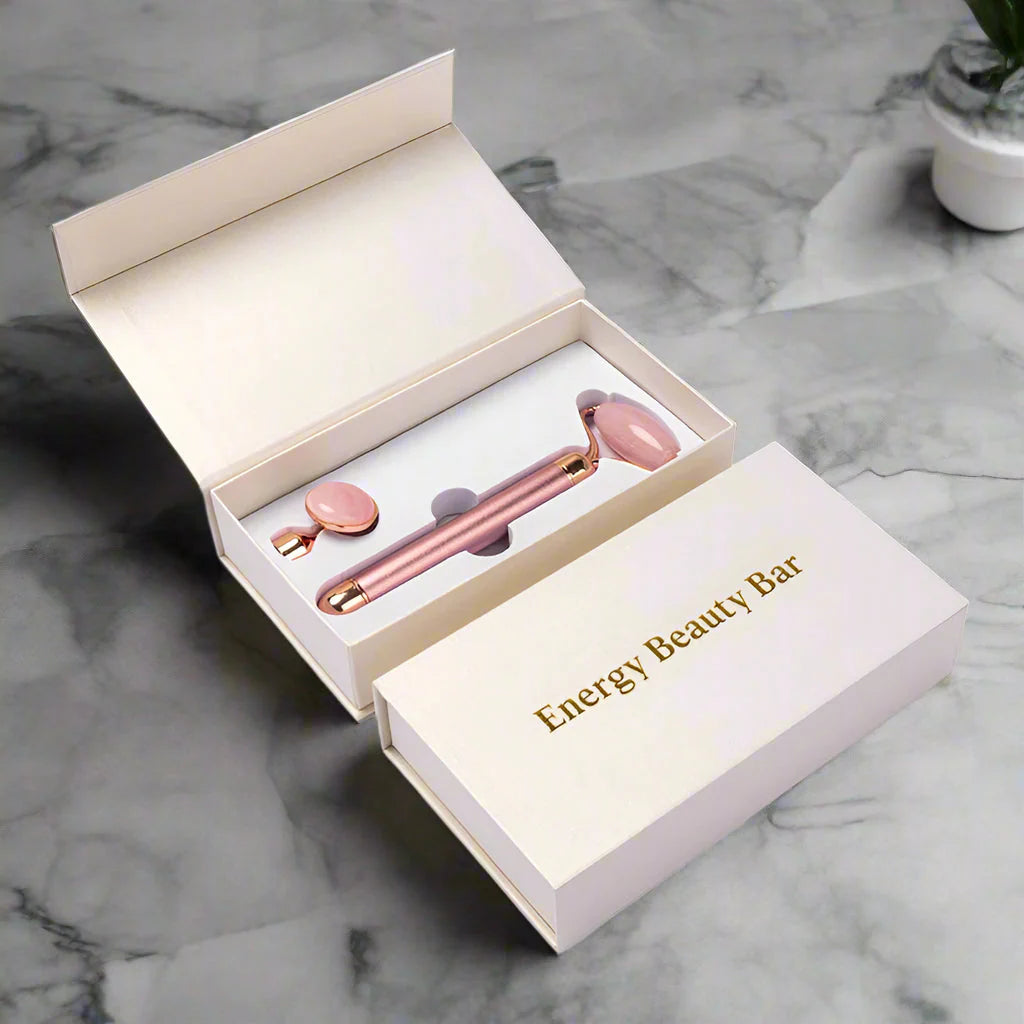 2‑in‑1 Electric Vibrating Rose Quartz & Jade Roller