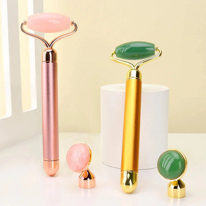 2‑in‑1 Electric Vibrating Rose Quartz & Jade Roller