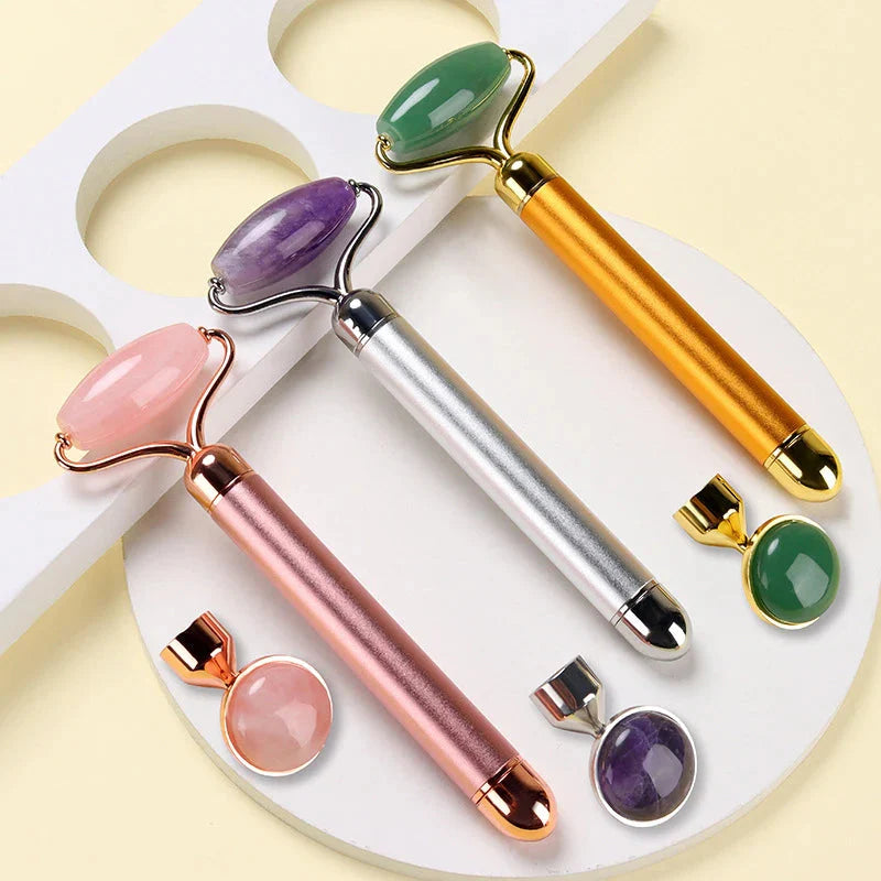 2‑in‑1 Electric Vibrating Rose Quartz & Jade Roller