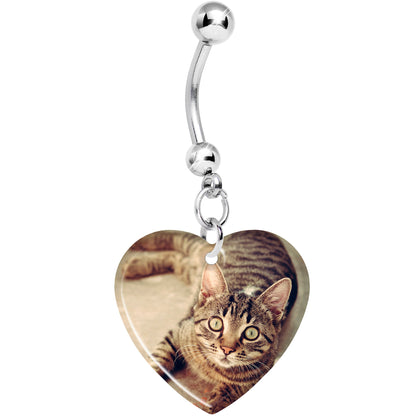 Full Color Dangle Heart Custom Photo Belly Ring