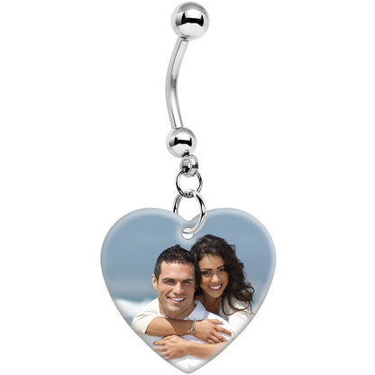 Full Color Dangle Heart Custom Photo Belly Ring